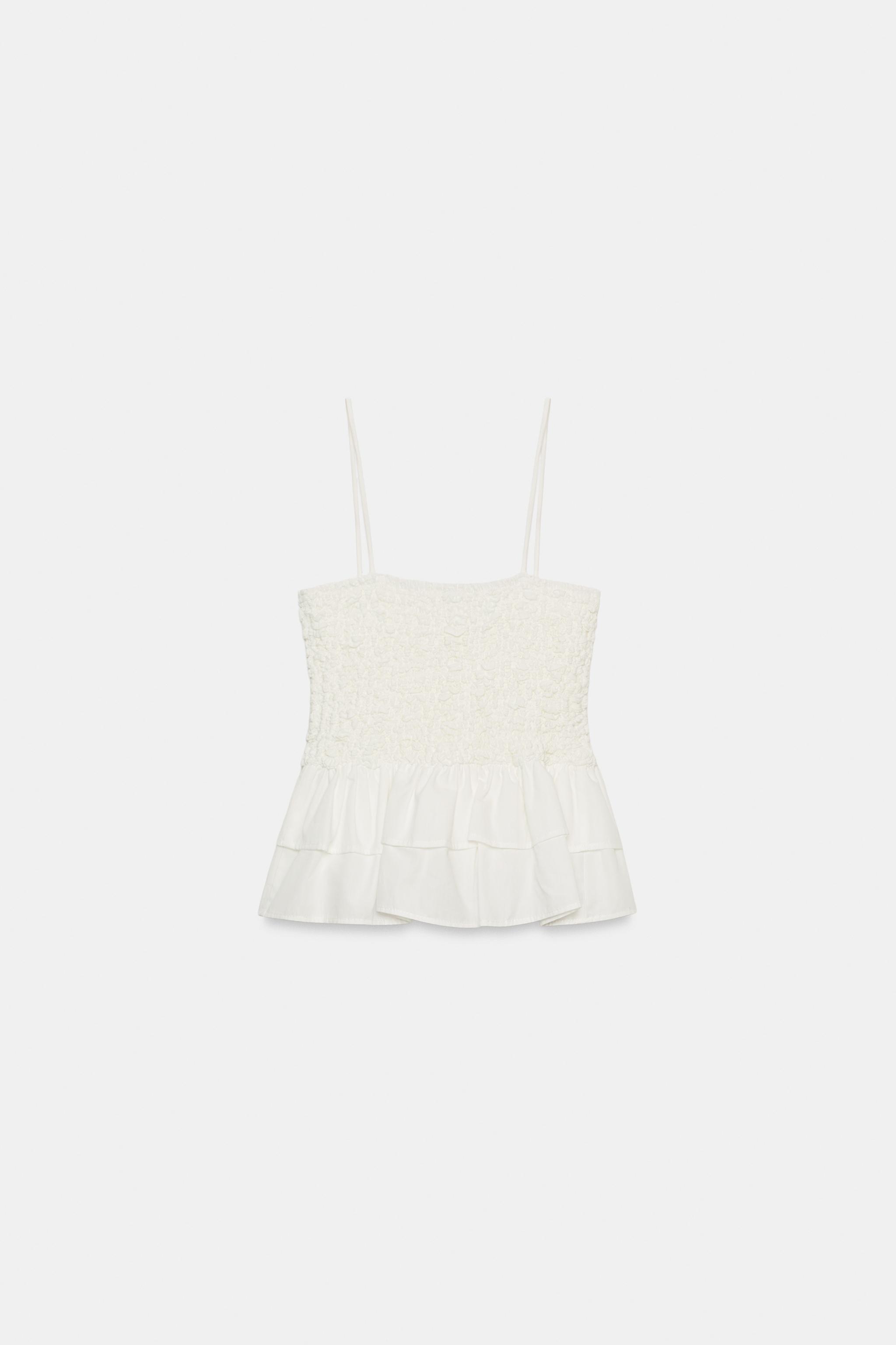 SMOCKED PEPLUM TOP